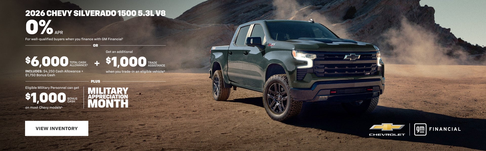 2026 Chevy Silverado 1500 5.3L V8. 0% APR For well-qualified buyers when you finance with GM Fina...